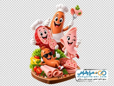 تصویر کارتونی سوسیس و کالباس خندان با فرمت png