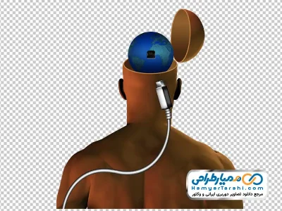 دانلود تصویر وکتوری کره زمین در سر انسان با کابل
