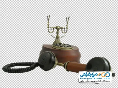 عکس با کیفیت تلفن ثابت قدیمی چوبی