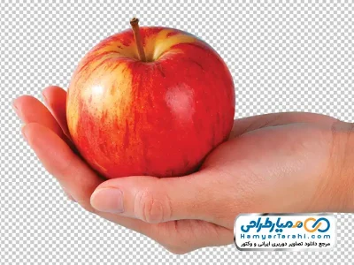 عکس سیب قرمز روی دست با فرمت png