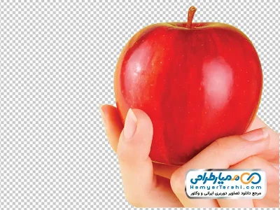 عکس با کیفیت سیب قرمز روی دست با فرمت png