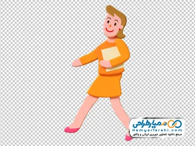 تصویر کارتونی خانم در حال راه رفتن با فرمت png