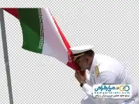 دوربری تصویر فرمانده نیروی دریایی با پرچم ایران