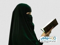 تصویر با کیفیت خانم با روبنده در حال قرآن خواندن