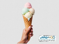 تصویر با کیفیت بستنی قیفی در دست