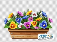 تصویر دوربری شده وکتوری باکس چوبی گل های شیپوری