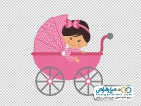 تصویر کارتونی نوزاد با کالسکه
