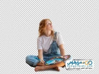 تصویر png دختر نقاش با پالت رنگ روغن