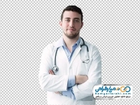 تصویر دوربری پزشک جوان با گوشی پزشکی