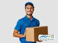 تصویر دوربری پستچی با جعبه پست در دست