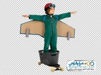 تصویر دوربری پسر بچه با کاردستی هواپیما