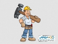 عکس کارتونی مرد تعمیرکار با چکش در دست