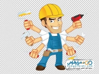 عکس کارتونی مرد تعمیرکار با ابزار آلات در دست