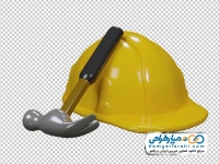 تصویر با کیفیت کلاه ایمنی و چکش