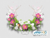 تصویر png حلقه گل سفید و صورتی با پرنده