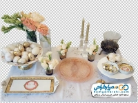 تصویر png سفره هفت سین با گل های سفید