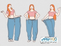 تصویر وکتوری خانم لاغر در شلوار گشاد نماد کاهش وزن