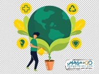 تصویر وکتوری کره زمین داخل گلدان گل