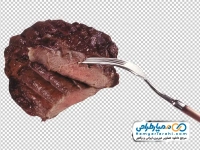 تصویر با کیفیت برش استیک روی چنگال