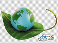 تصویر با کیفیت کره زمین روی برگ سبز