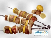 تصویر با کیفیت سیخ برش های گوشت با لیمو و پیاز
