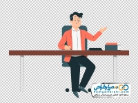 تصویر وکتوری مرد کارمند با میز و صندلی اداری