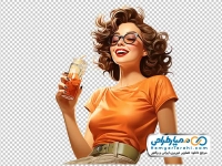 تصویر دیجیتالی خانم در حال خوردن آبمیوه
