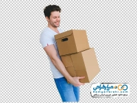 تصویر png مرد جوان با کارتن در دست