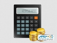 تصویر png ماشین حساب و سکه های روی هم چیده شده