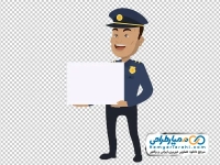تصویر کارتونی افسر پلیس با تخته سفید در دست