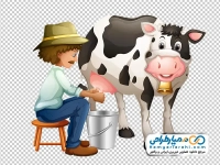 تصویر png مرد دامدار در حال دوشیدن گاو