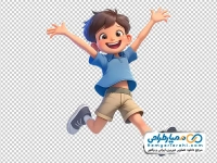 تصویر کارتونی پسر بچه در حال پریدن در هوا
