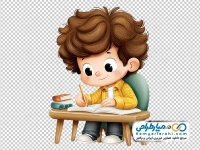 تصویر کارتونی پسر بچه عینکی پشت میز تحریر
