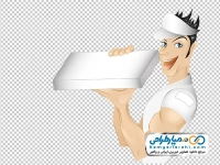 تصویر کارتونی سرآشپز با جعبه پیتزا