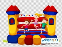 عکس کارتونی بچه ها در حال پریدن روی قلعه بادی