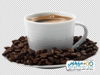 تصویر با کیفیت فنجان قهوه با دانه های قهوه