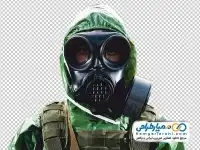 دوربری مرد با ماسک و لباس ضد شیمیایی