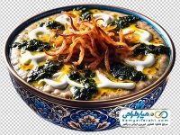 تصویر با کیفیت حلیم با تزئین پیاز داغ و نعنا داغ