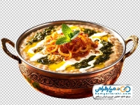 عکس با کیفیت حلیم تزئین شده در قابلمه مسی