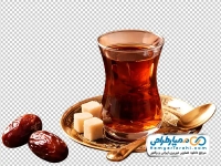 تصویر با کیفیت استکان چای و خرما