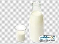 تصویر با کیفیت بطری شیشه ای و لیوان شیر