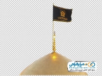 تصویر با کیفیت گنبد امام رضا با پرچم مشکی نصر من الله و فتح القریب
