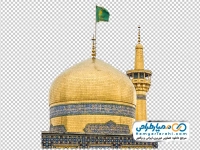 عکس گنبد و گلدسته امام رضا با پرچم سبز نصر من الله و فتح القریب