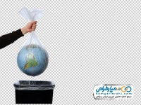 تصویر با کیفیت کره زمین و سطل زباله