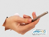 تصویر png دست بیرون آمده از کاغذ با خودکار