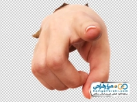 عکس با کیفیت دست بیرون آمده از کاغذ در حال اشاره کردن