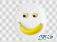تصویر با کیفیت شکلک خنده با موز و انگور داخل بشقاب