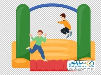 تصویر کارتونی بچه ها در حال پریدن روی قلعه بادی
