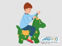 تصویر کارتونی پسر بچه در حال بازی با اسباب بازی خر بادی