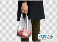 تصویر png کیسه خرید سیب قرمز در دست خانم